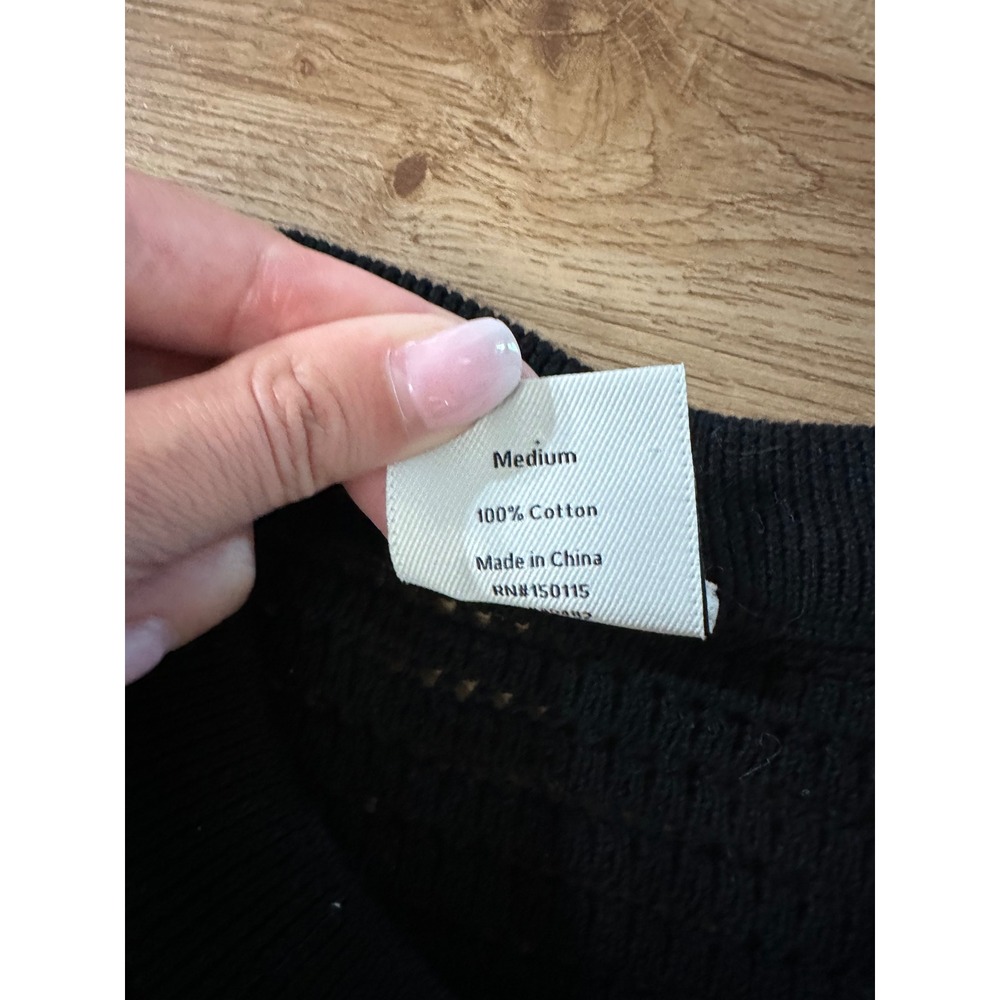 Varley Black Open Knit Cotton Sweater Oversized Medium - Picture 3 of 4